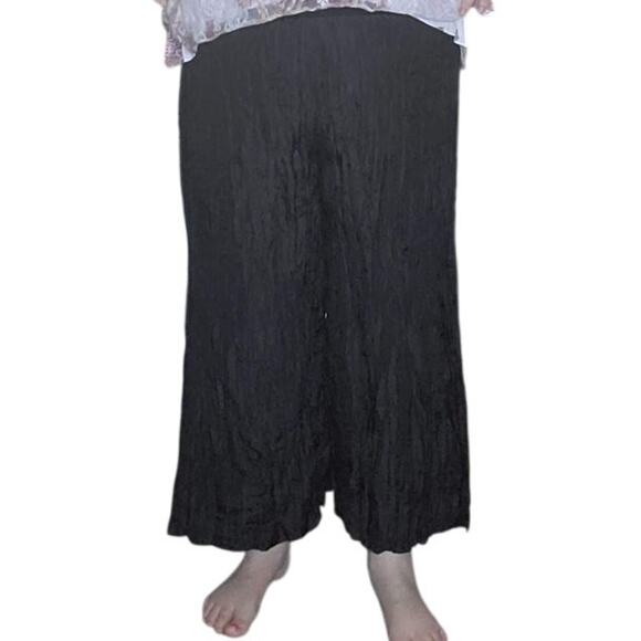 IOS (travelsmith) Size XL Wide Band 100% Silk Wide Leg Crinkle Crop Pants Office - Picture 1 of 10
